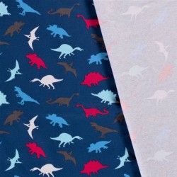 Tecido Jersey algodão Dinossauros Fundo Azul Marinho | Tecidos Lobo