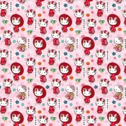 Tecido de Algodão Hello Kitty Kimono fundo rosa | Tissus Loup