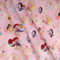Tecido de Algodão Princesas Disney Fundo Rosa Pó | Tecidos Lobo