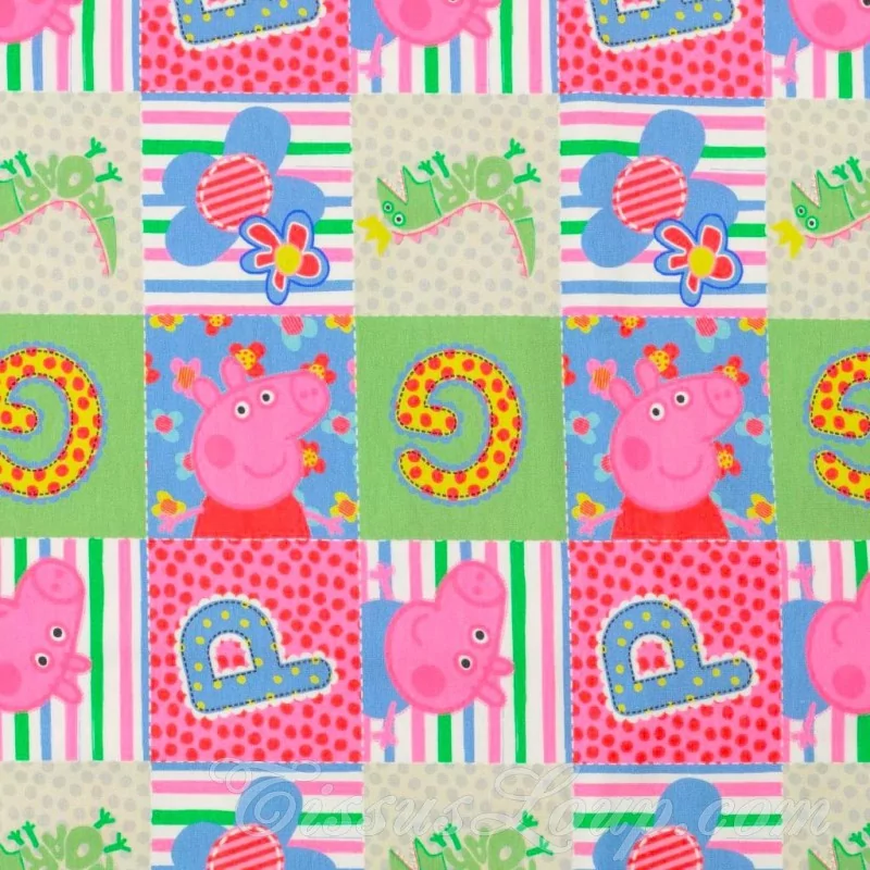 Tecido Jersey algodão Peppa Pig em Patchwork | Tecidos Lobo