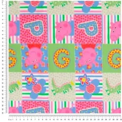 Tecido Jersey algodão Peppa Pig em Patchwork | Tecidos Lobo