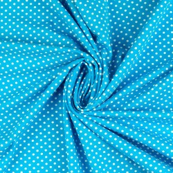 Tecido Jersey de Bolinhas Brancas 3mm Fundo Azul Turquesa | Tecidos Lobo
