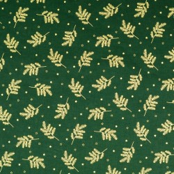 Tecido de Algodão Galhos de Natal Dourados Fundo Verde | Tissus Loup