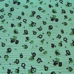 Tecido Dupla Gaze de Algodão Flores Verdes | Tecidos Lobo