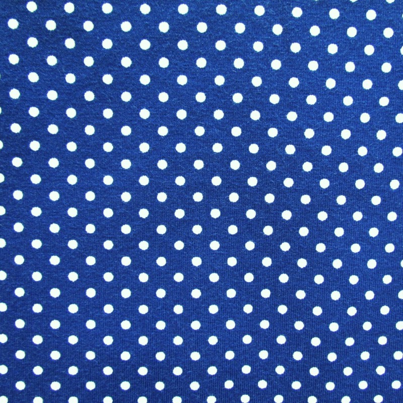 Tecido Jersey de Bolinhas Brancas 3mm Fundo Azul Royal | Tecidos Lobo