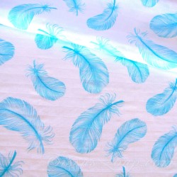 Tecido Dupla Gaze de Algodão Penas Azul Turquesa | Tecidos Lobo