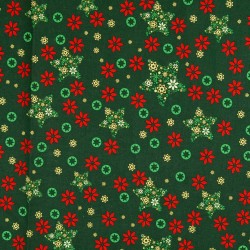 Tecido de Algodão de Natal Fantasia de Estrelas Douradas Fundo Verde | Tissus Loup