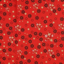 Tecido de Algodão de Natal Fantasia de Estrelas Douradas Fundo Vermelho | Tissus Loup