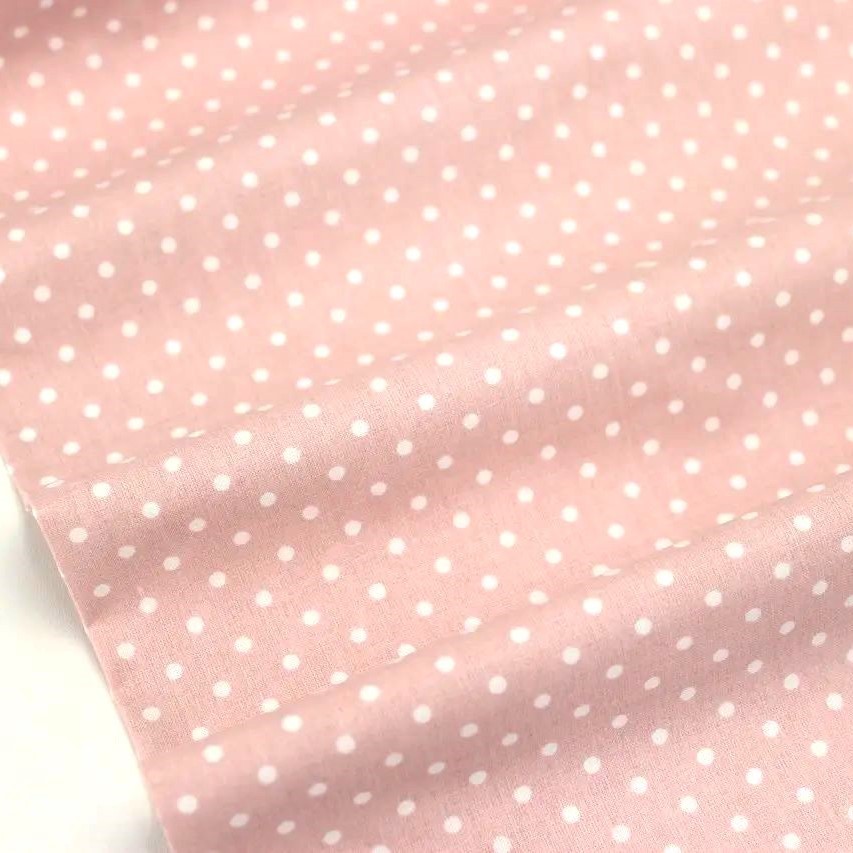 Tecido de Bolinhas Brancas 4mm Fundo Rosa Pó — 4